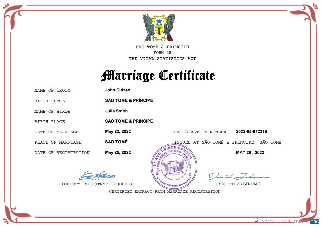 Download Sao Tome and Principe marriage certificate Word and PDF template Photoshop template